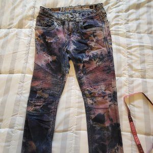 Rock Revival - Distressed Men's Fashion Jeans - Jed Biker - Red